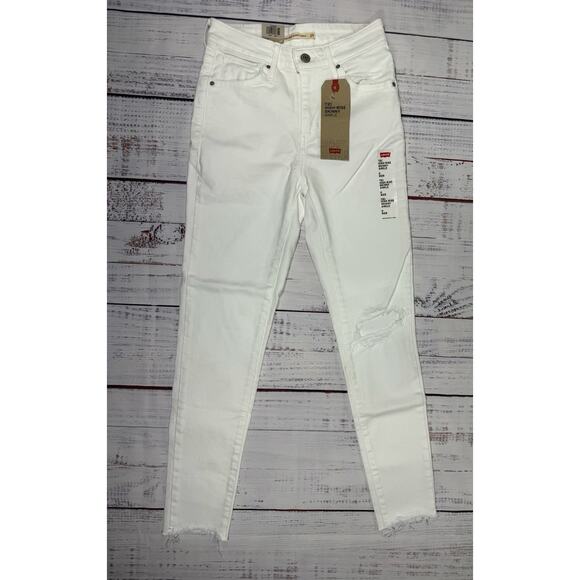 Levi's Denim - Levi 721 Jeans Women Size 0 (W25) High Rise Skinny Stretch Distressed White NWT